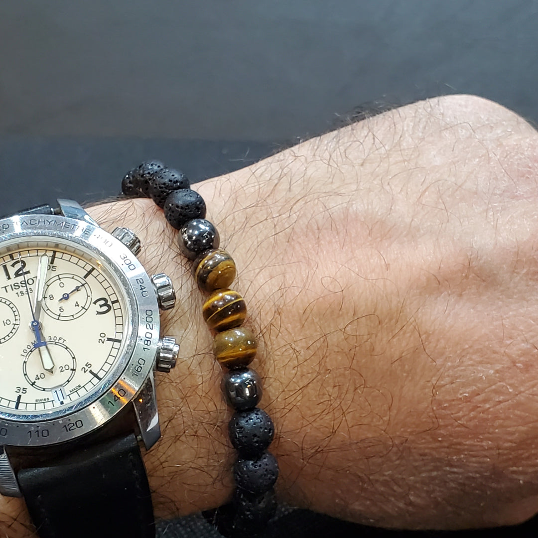 Bracelet de lave et oeil de tigre