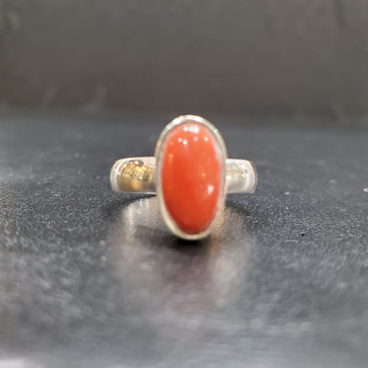 Bague Corail Argent Ciselé