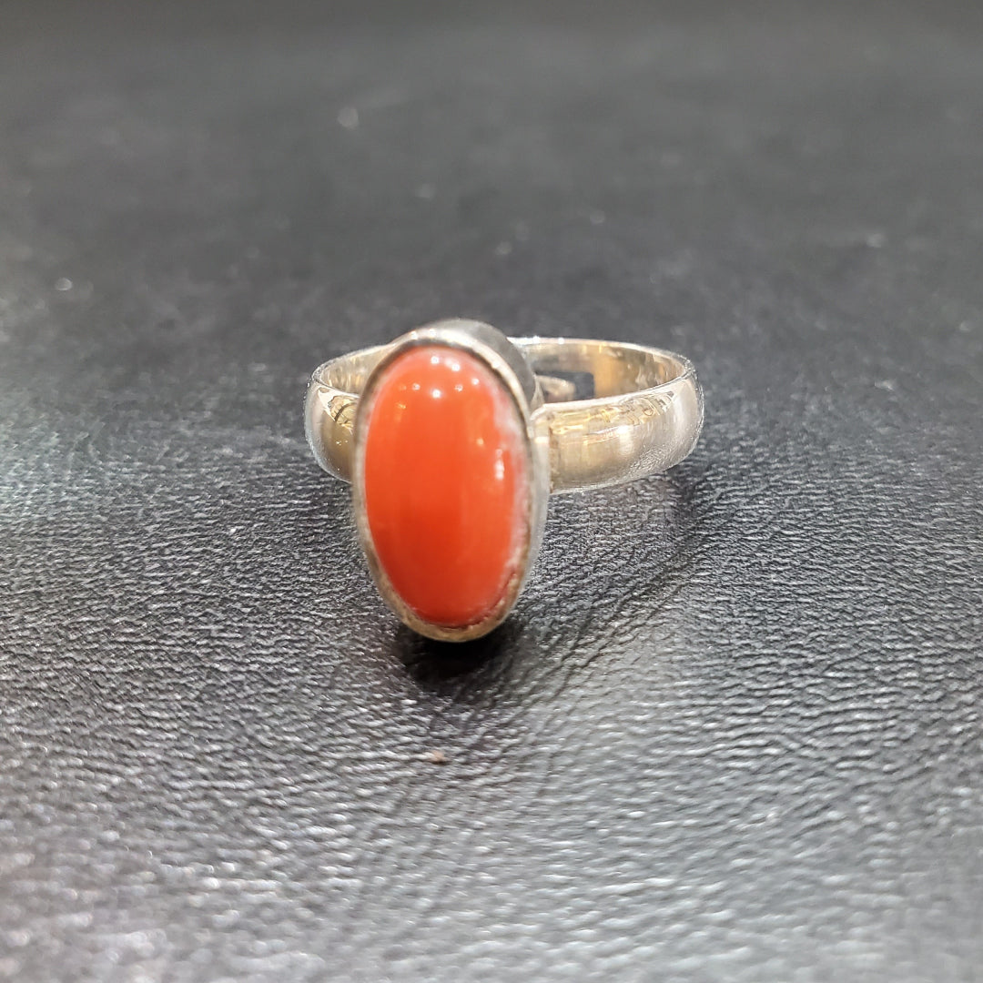 Bague Corail Argent Ciselé