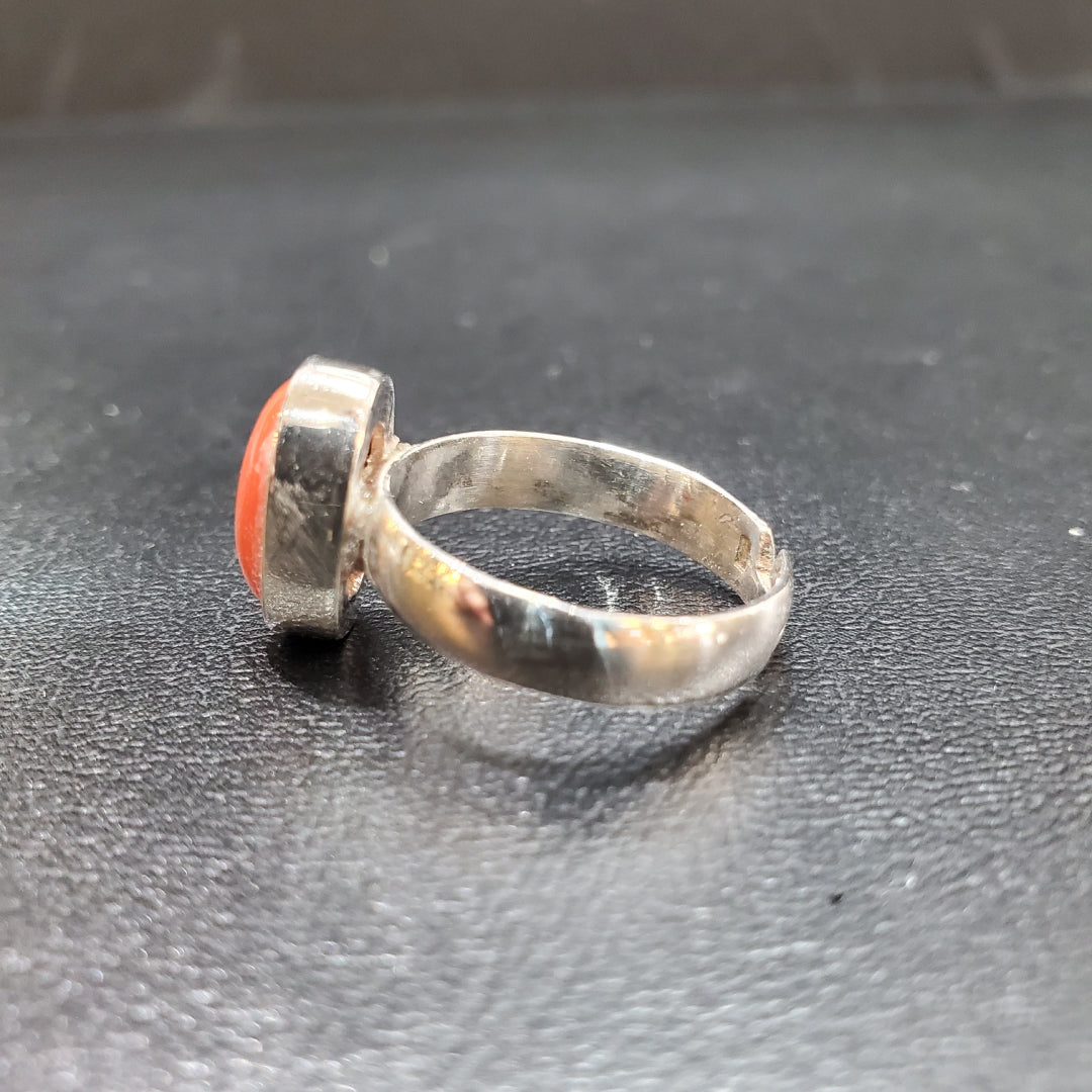 Bague Corail Argent Ciselé