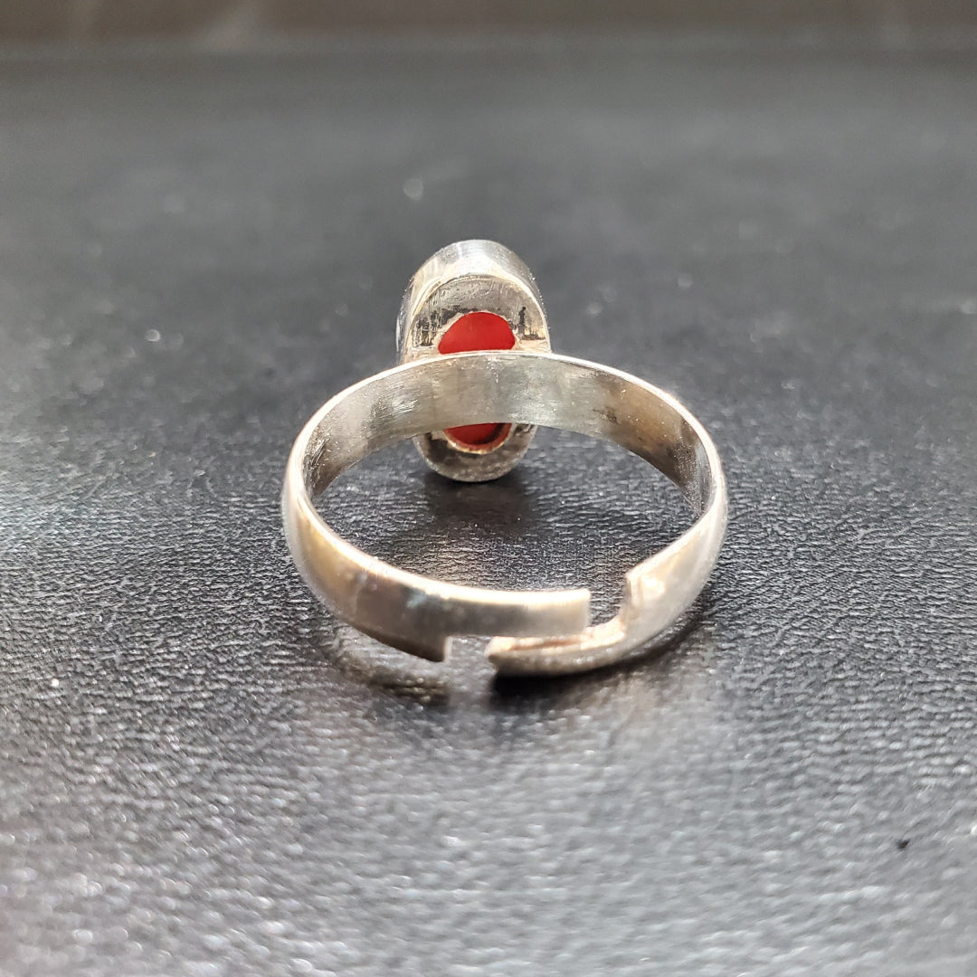 Bague Corail Argent Ciselé