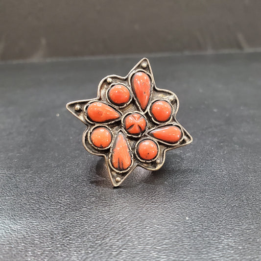 Bague Argent Corail Naturel ciselée
