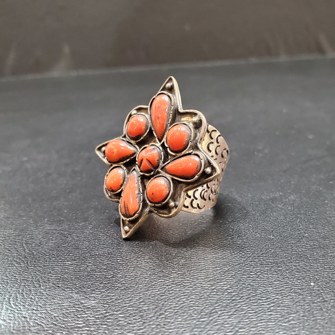 Bague Argent Corail Naturel ciselée