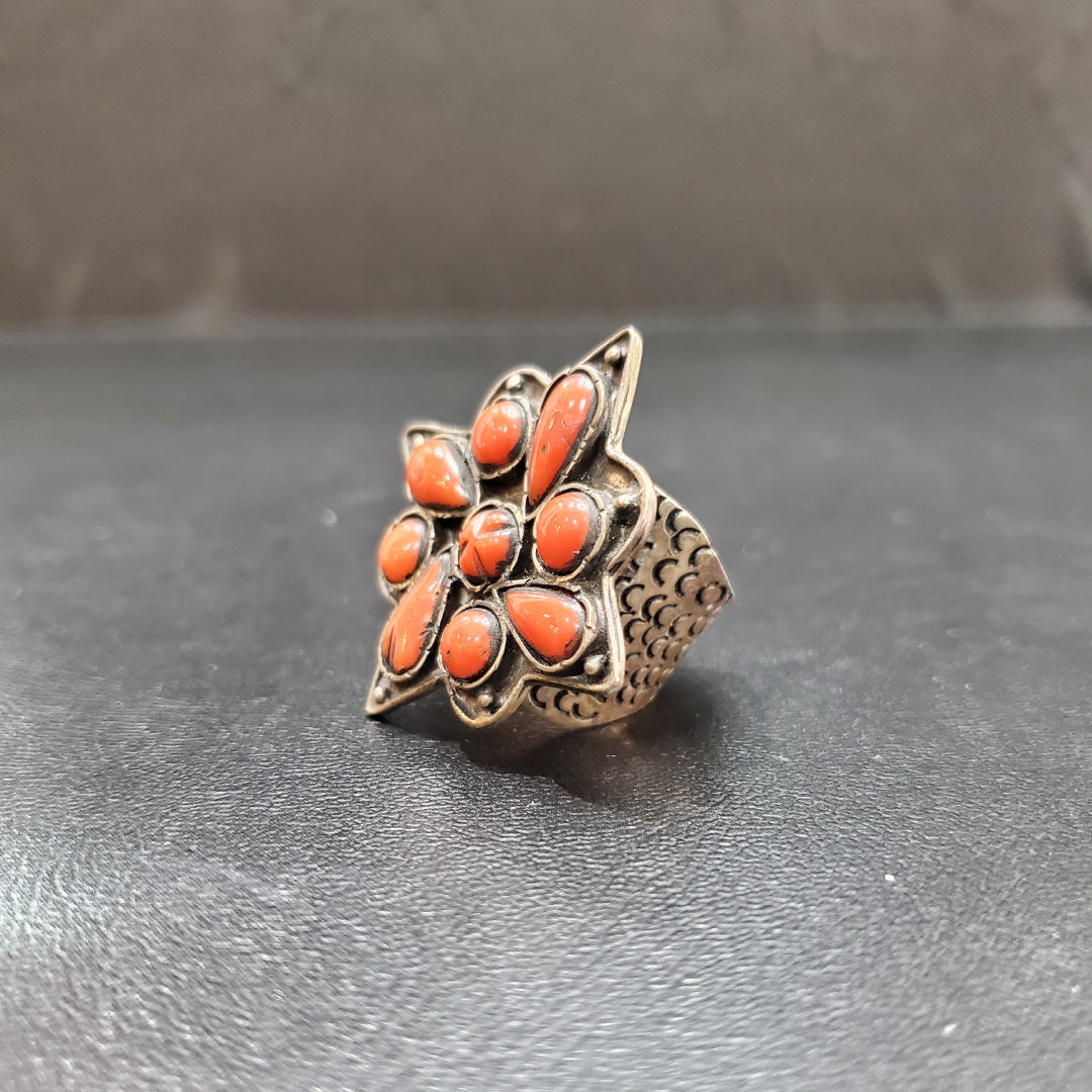 Bague Argent Corail Naturel ciselée
