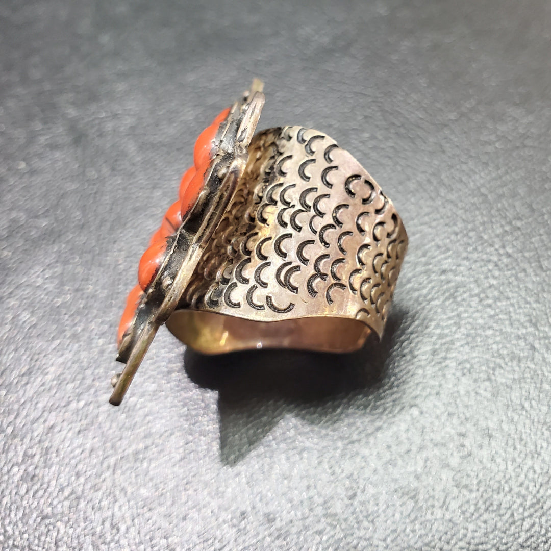 Bague Argent Corail Naturel ciselée