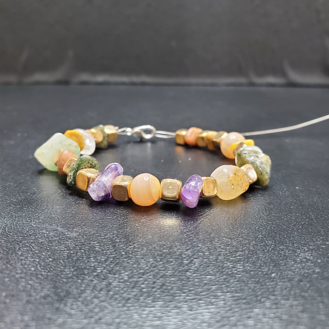 Bracelet En Pierre Narurelle Et  Multicolore