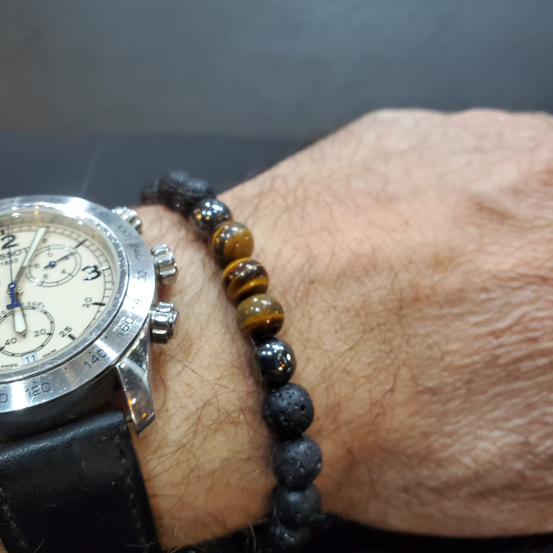 Bracelet de lave et oeil de tigre