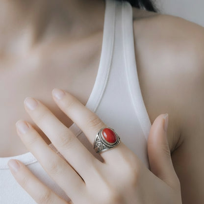 Bague Agadez en Corail rouge classé du premier choix et en argent 925