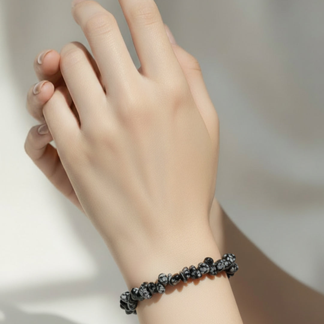 Bracelet Obscidienne flocon de neige naturelle