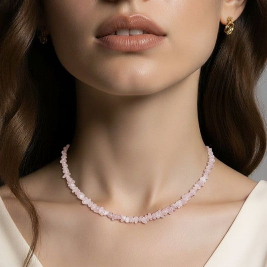 Collier et boucles d’oreilles en pierre naturelle Quartz rose  avec argent massif