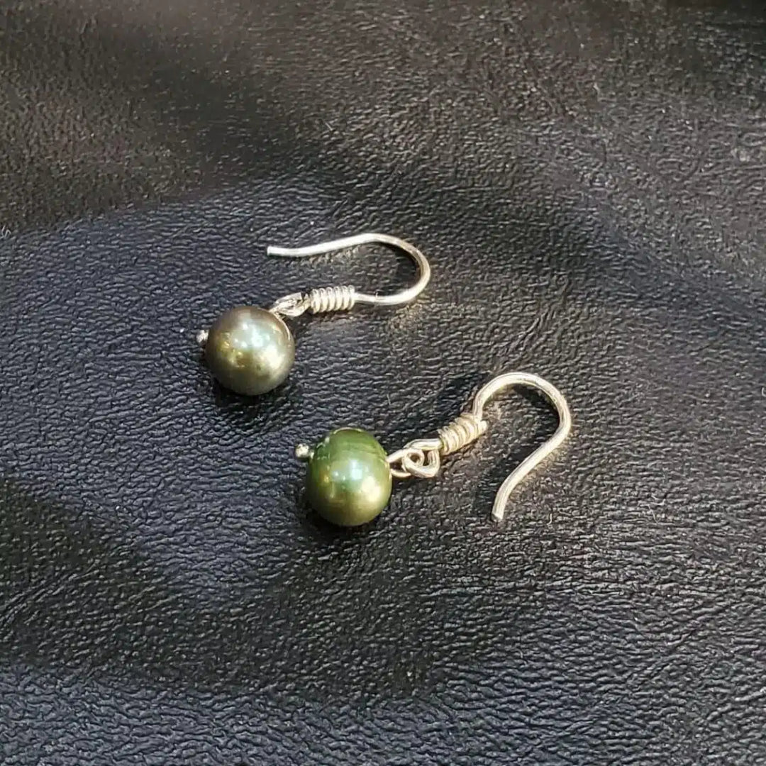 Boucles d’Oreilles en Argent 925 et Perles de Culture Naturelles Vertes et Grises