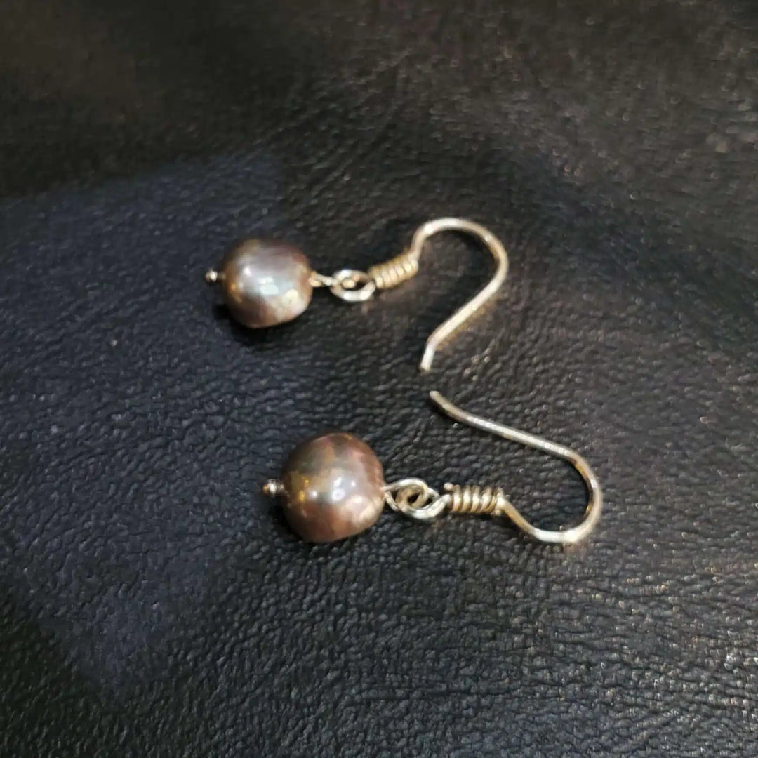 Boucles d’Oreilles en Argent 925 et Perles de Culture Naturelles Vertes et Grises