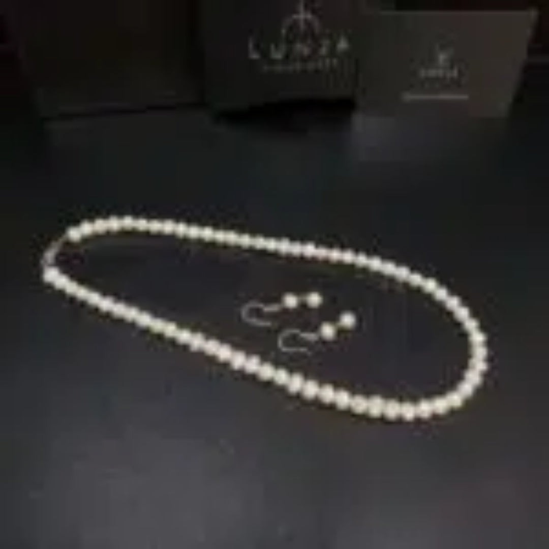 Parure Perles de Culture Blanches  Collier 45 cm et Boucles d’Oreilles en Argent 925  Perles Authentiques