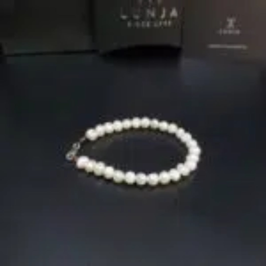 Bracelet en Perles de Culture Blanches de Authentiques et Naturelles de 5mm avec Fermoir en Argent 925