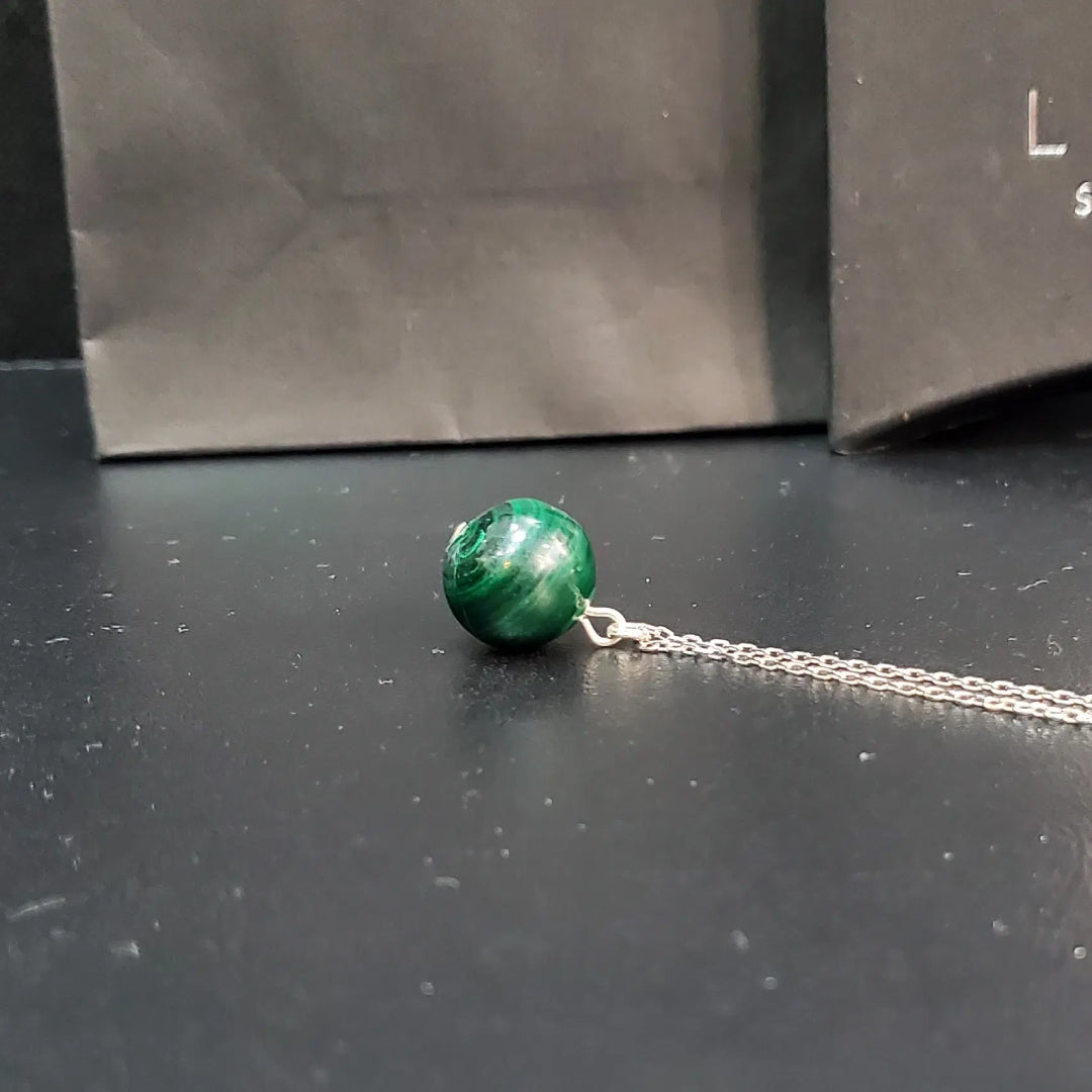 Collier en Argent 925 avec Pierre Naturelle de Malachite A+