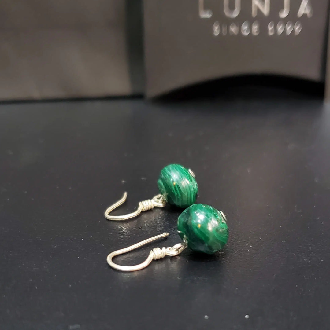 Boucles d’Oreilles en Argent 925 avec Véritable Malachite Naturelle A+