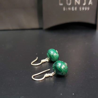 Boucles d’Oreilles en Argent 925 avec Véritable Malachite Naturelle A+