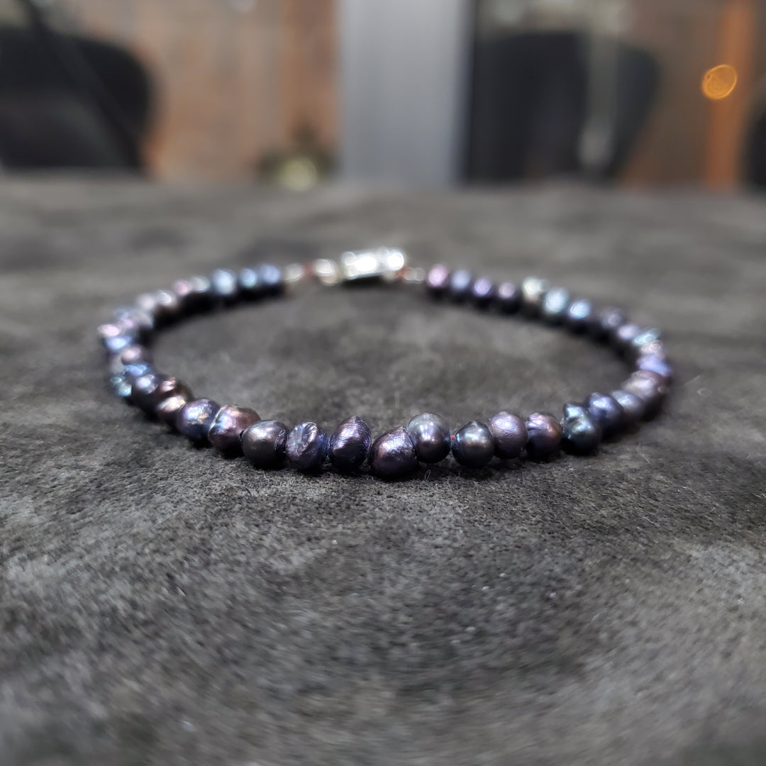Bracelet en perles de culture naturelles grise et noire de 3 mm