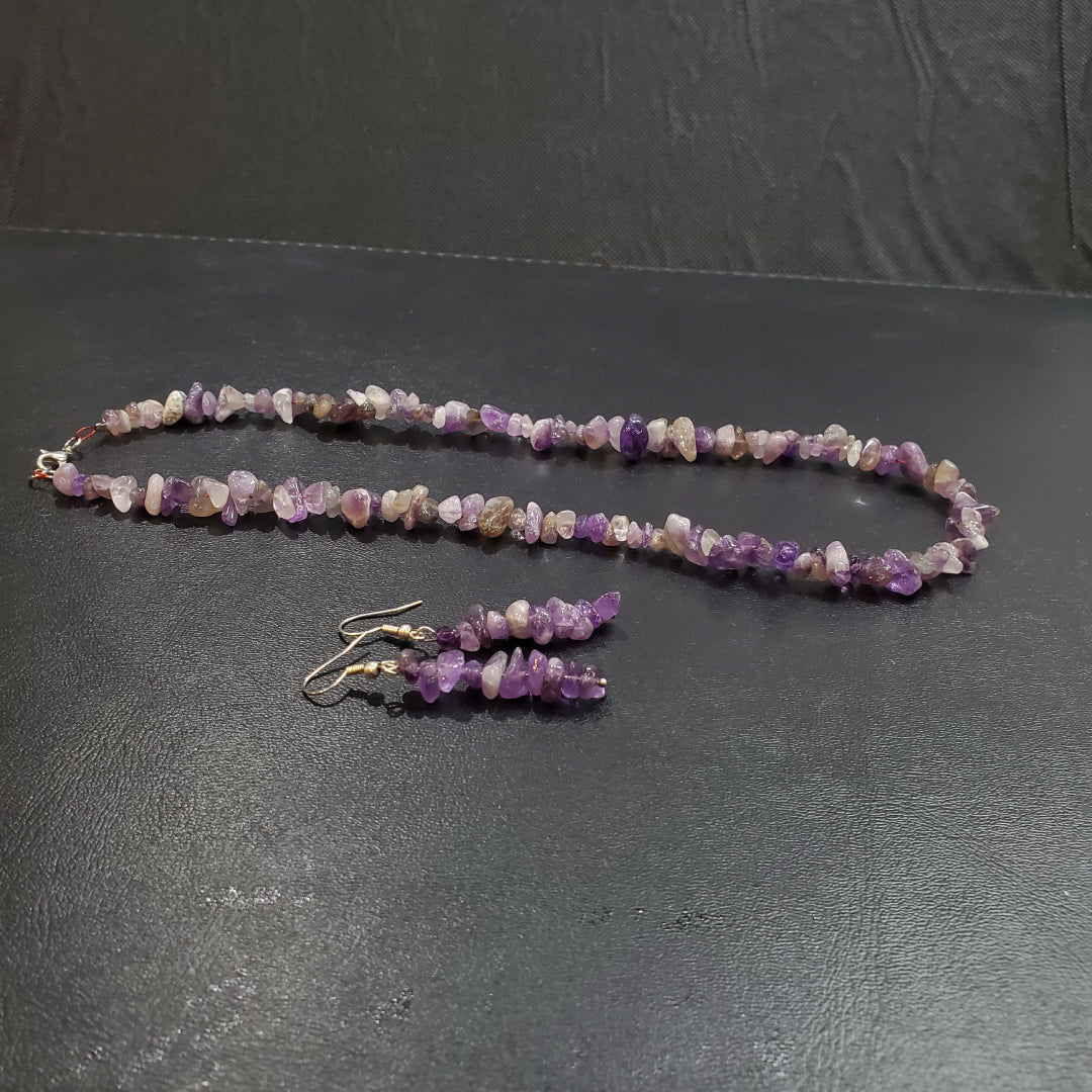 Collier et boucles d’oreilles en pierre naturelle Améthyste et argent massif