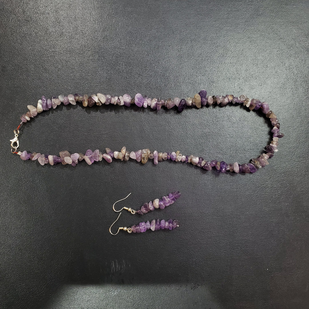 Collier et boucles d’oreilles en pierre naturelle Améthyste et argent massif