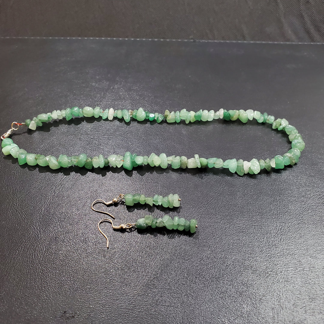 Collier et boucles d’oreilles en pierre naturelle Aventurine Verte avec argent massif