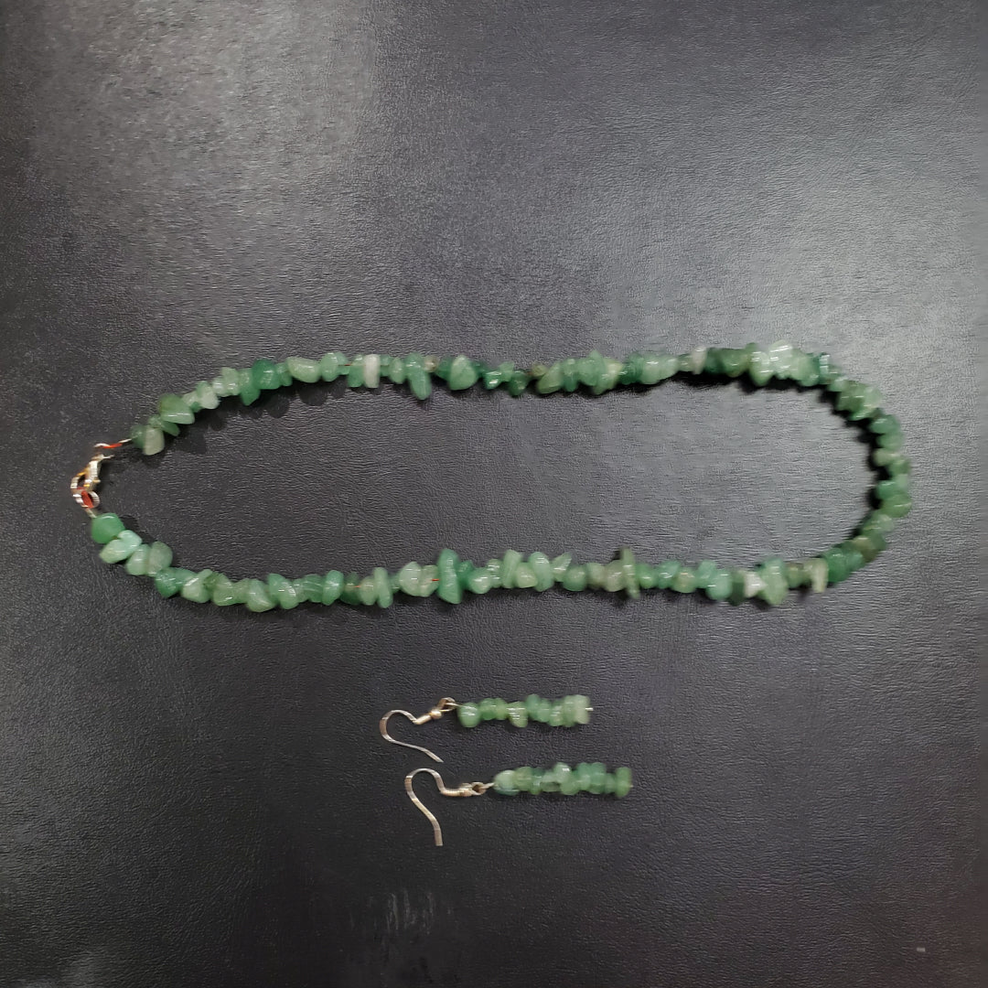 Collier et boucles d’oreilles en pierre naturelle Aventurine Verte avec argent massif