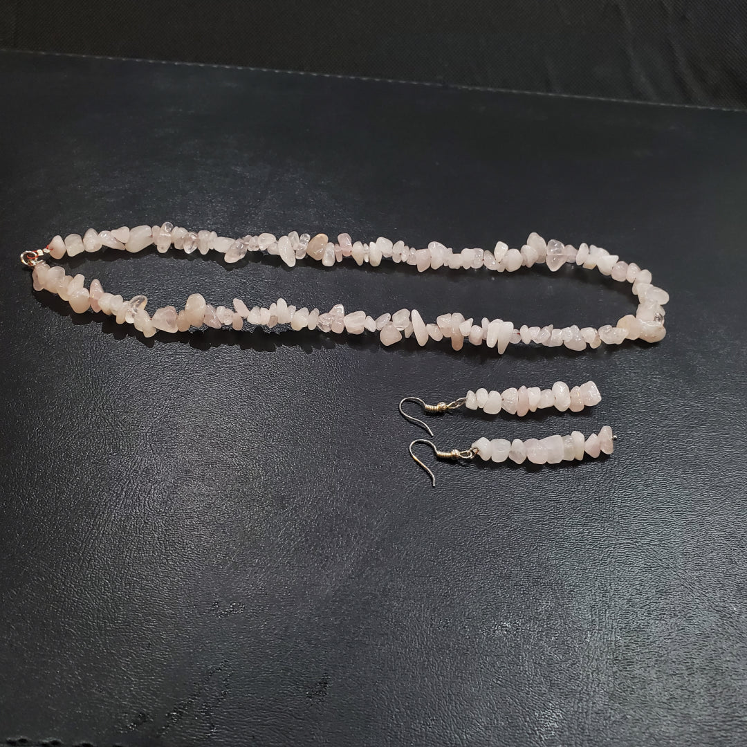 Collier et boucles d’oreilles en pierre naturelle Quartz rose  avec argent massif