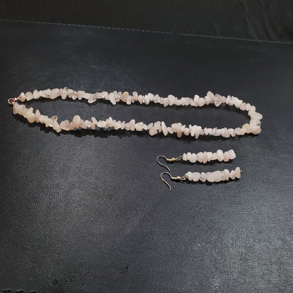Collier et boucles d’oreilles en pierre naturelle Quartz rose  avec argent massif