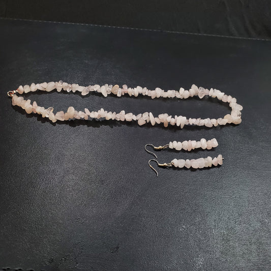 Collier et boucles d’oreilles en pierre naturelle Quartz rose  avec argent massif