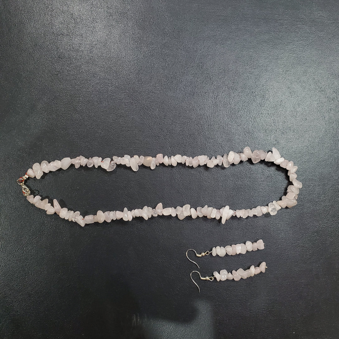 Collier et boucles d’oreilles en pierre naturelle Quartz rose  avec argent massif