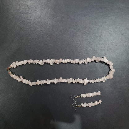 Collier et boucles d’oreilles en pierre naturelle Quartz rose  avec argent massif