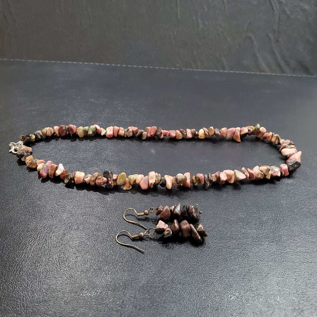 Collier et boucles d’oreilles en pierres naturelles  Rhodonite avec Argent massif
