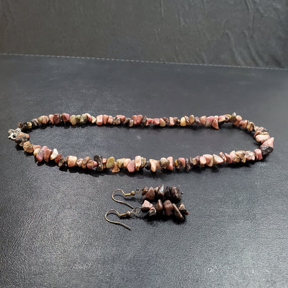 Collier et boucles d’oreilles en pierres naturelles  Rhodonite avec Argent massif