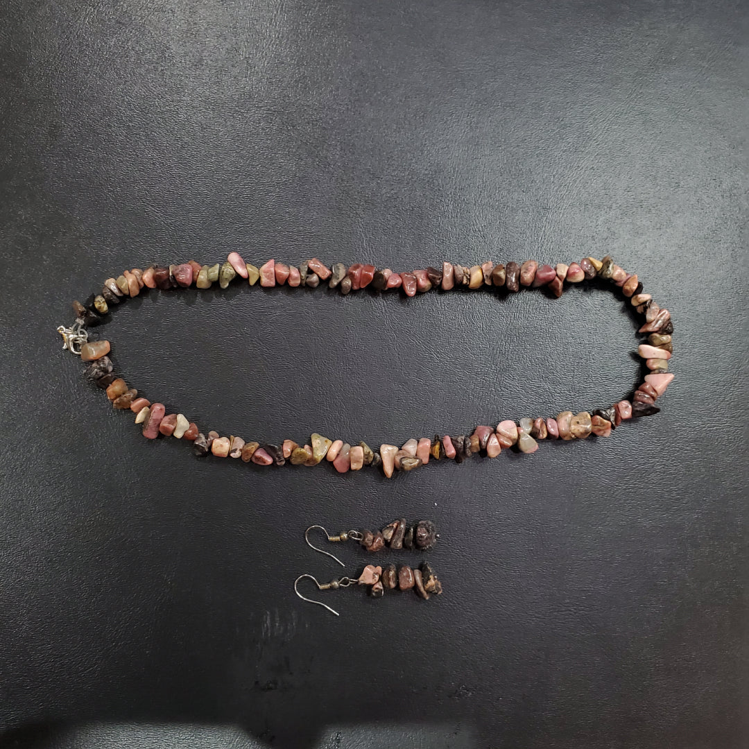 Collier et boucles d’oreilles en pierres naturelles  Rhodonite avec Argent massif