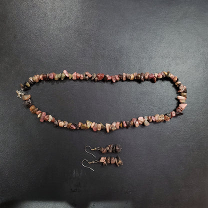 Collier et boucles d’oreilles en pierres naturelles  Rhodonite avec Argent massif