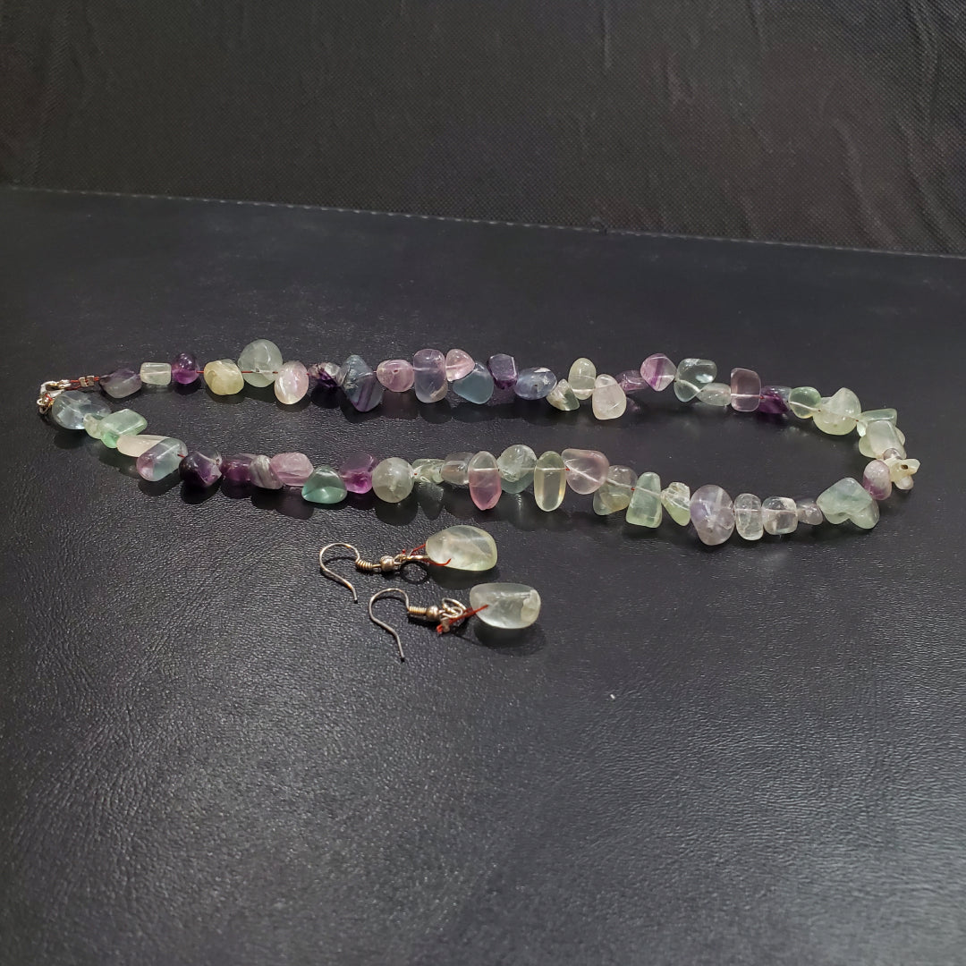 Collier et boucles d’oreilles en pierres naturelles Fluorite avec Argent massif
