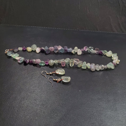 Collier et boucles d’oreilles en pierres naturelles Fluorite avec Argent massif