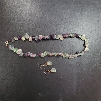 Collier et boucles d’oreilles en pierres naturelles Fluorite avec Argent massif