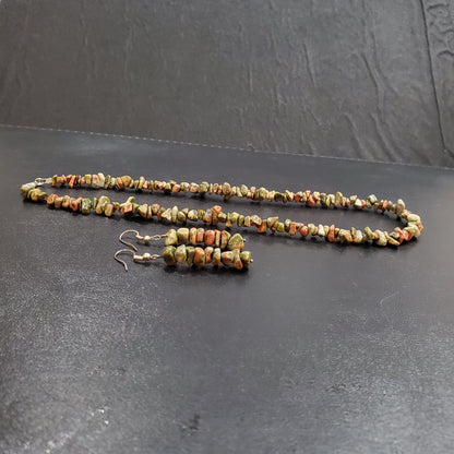 Collier et boucles d’oreilles en pierres naturelles Unakite avec Argent massif