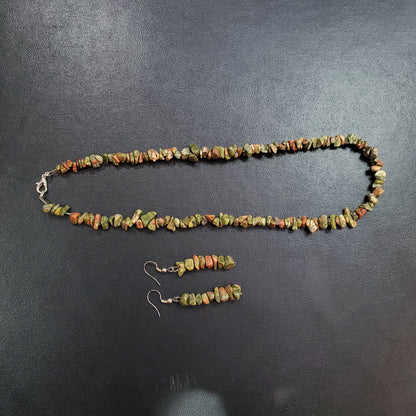 Collier et boucles d’oreilles en pierres naturelles Unakite avec Argent massif