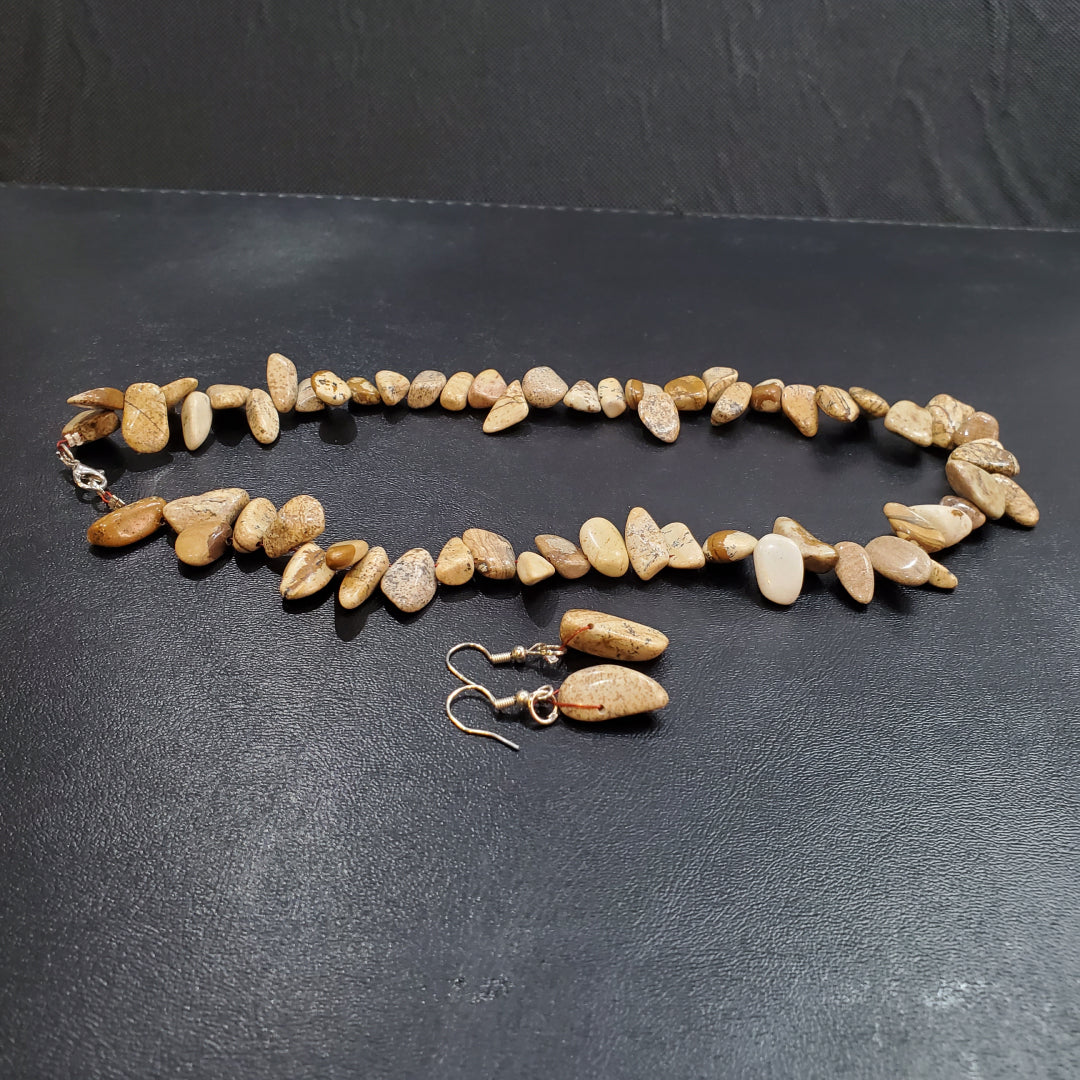 Collier et boucles d’oreilles en pierre naturelle jaspe Paysage avec Argent massif