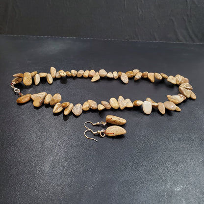 Collier et boucles d’oreilles en pierre naturelle jaspe Paysage avec Argent massif