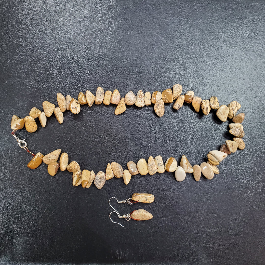 Collier et boucles d’oreilles en pierre naturelle jaspe Paysage avec Argent massif