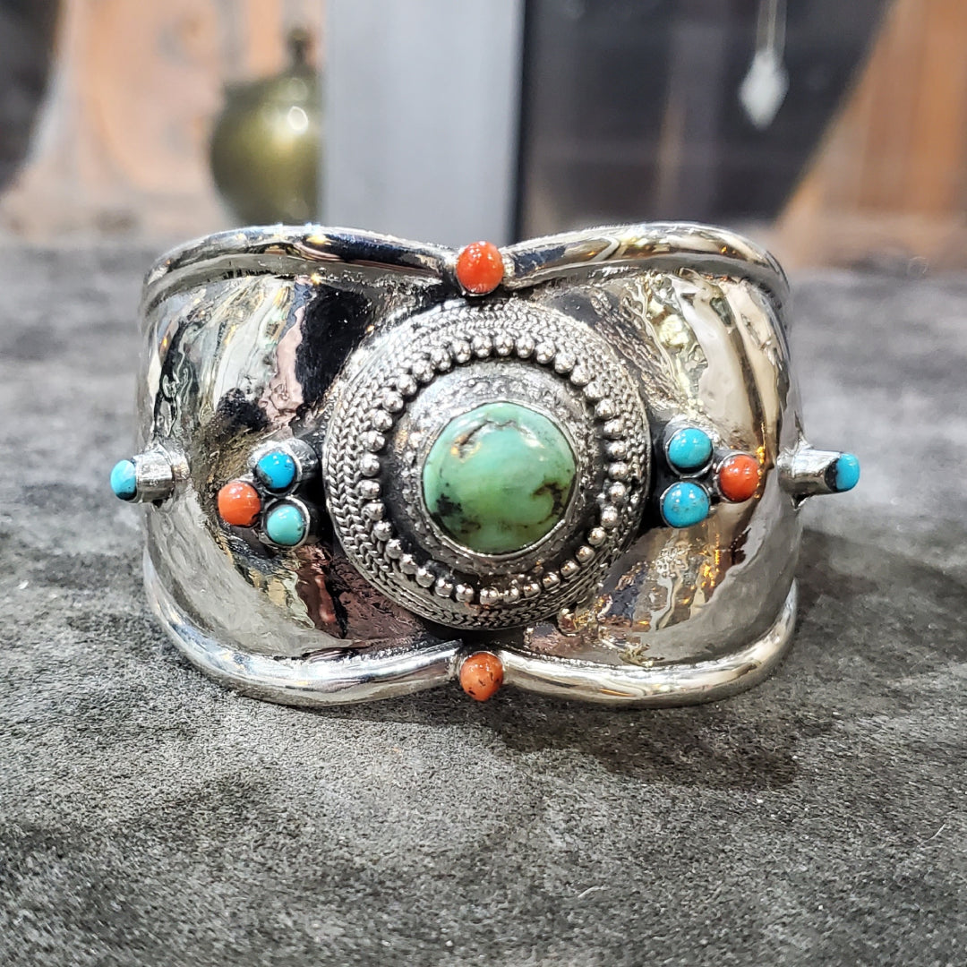 Bracelet jonc en argent 925 avec Turquoise et corail