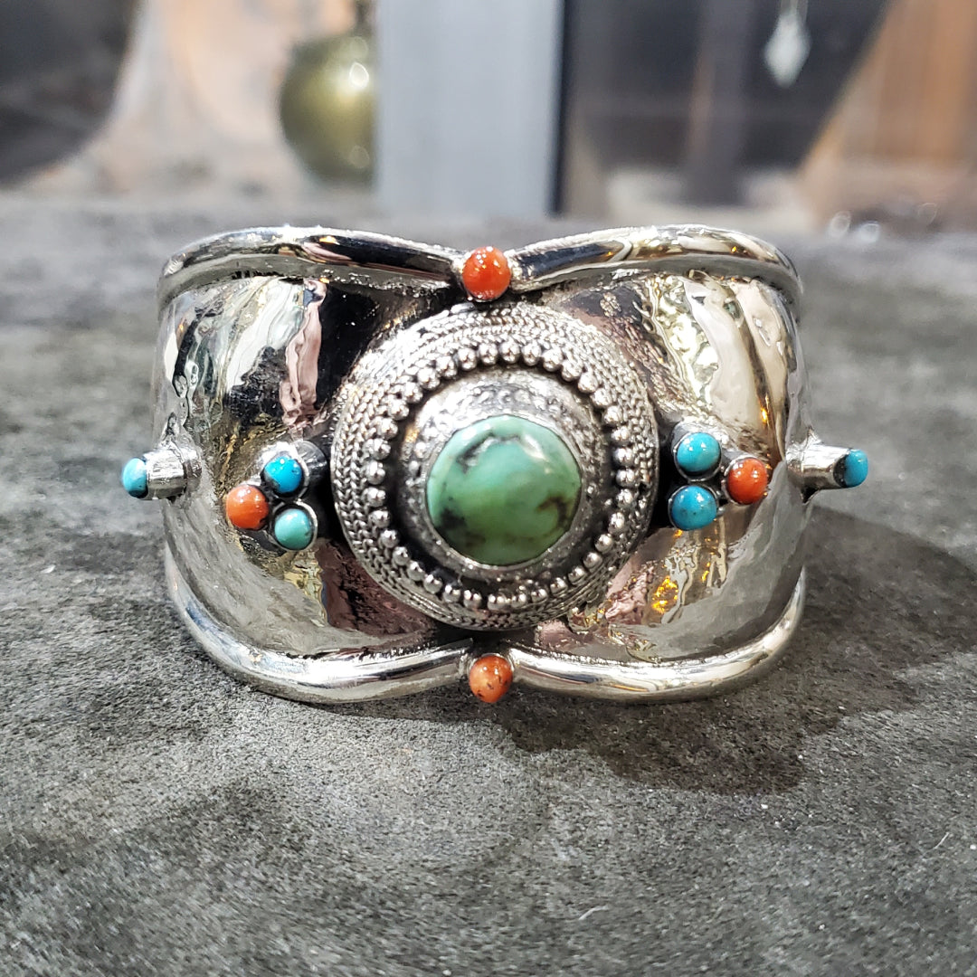 Bracelet jonc en argent 925 avec Turquoise et corail