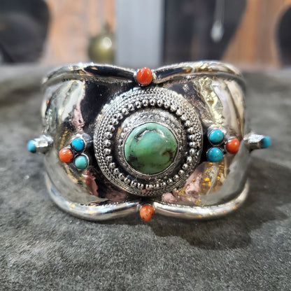 Bracelet jonc en argent 925 avec Turquoise et corail