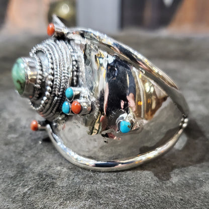 Bracelet jonc en argent 925 avec Turquoise et corail