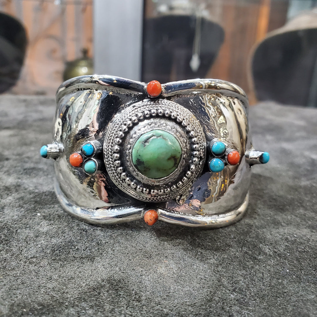Bracelet jonc en argent 925 avec Turquoise et corail