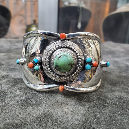 Bracelet jonc en argent 925 avec Turquoise et corail