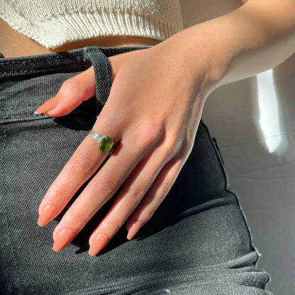 Bague Ajustable en pierre Péridot 2,6 carats  en argent 925  زبردج